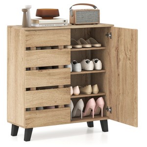 Tangkula 4-Tier Shoe Cabinet w/Louvered Door & Removable Shelves for Entryway Hallway - 1 of 4