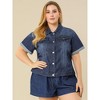 Agnes Orinda Women's Plus Size Denim Button Front Crop Short Sleeve Trucker Jean Jackets - 2 of 4