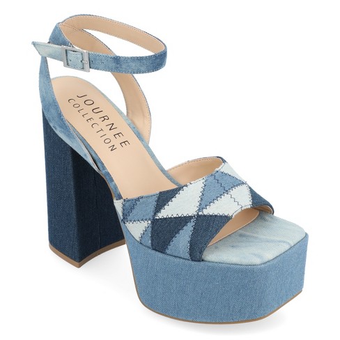 Denim hot sale heel sandals