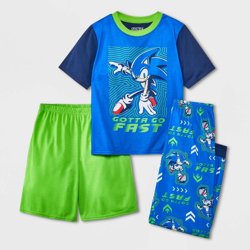 Boys&#39; Sonic the Hedgehog 3pc Pajama Set - Blue, 1 of 5