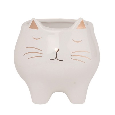 Transpac Ceramic 4" White Spring Cat Planter