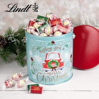 3 lb Christmas Candy Gift Tin Hershey's Miniatures & Lindt Truffles - Vintage Christmas
