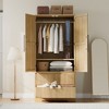 Bedroom Wooden Armoire Wardrobe Closet, Wardrobe Armoire Cabinet with 2  Doors and Drawers, Freestanding Armoire with Shelves & Hanging Rod - 2 of 4
