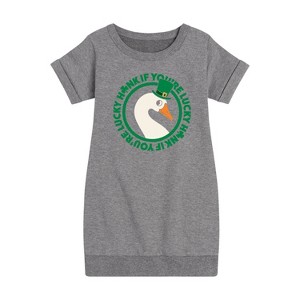 Girls' - Instant Message - St. Patrick's Day Honk If Lucky Graphic Short Sleeve Fleece Dress - 1 of 4