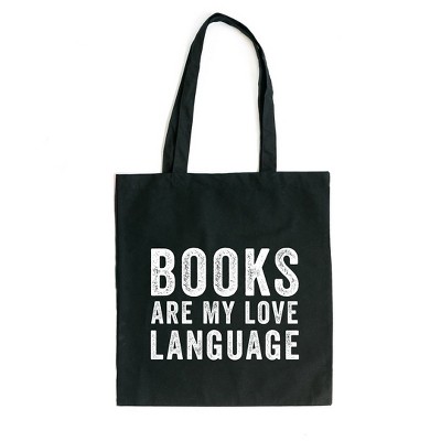 City Creek Prints Books are my love language Canvas Tote Bag - 15x16 - Black