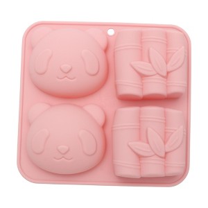 Unique Bargains Candy Mould 4-Cavity Pandas with Bamboo Candy Mould Hand Wash 5.55"x5.31"x1.3" 1 Pc - 1 of 4