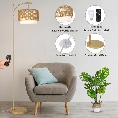 65"H Adjustable Height Standing Lamp With Remote 3 Color Temperatures For Living Room,Boho Style Floor Lamp With Rattan Shade For Bedroom-The Pop Home