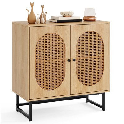 Tangkula 31.5" Rattan Buffet Cabinet Sideboard Storage Cabinet with Doors and Adjustable Shelf
