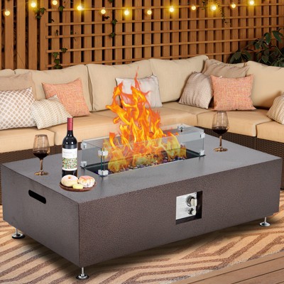 56 Inch Propane Fire Pit Table with Wind Guard, Glass Beads, Rain Cover, Sturdy Steel Anti-Rust Finish, CSA Safety Certified Outdoor Firepit