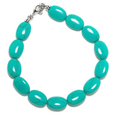 Sterling Silver Beaded Bracelet - Turquoise/Silver (8")