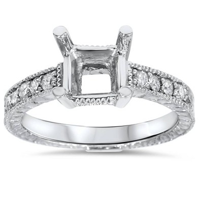 Pompeii3 White Gold 1/4ct Princess Cut Diamond Hand Engraved Engagement