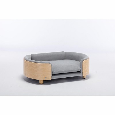Lirago 30.7" W x 20.08" D x 9.85" H Elevated Dog Bed Pet Sofa Solid Wood Legs Velvet Cushion with Removable Bolster Washable Mid Size Light Gray