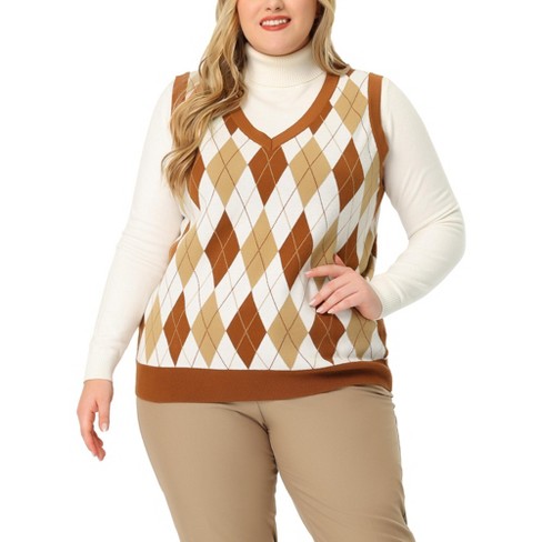 Agnes Orinda Women's Plus Size Cable Knit Sleeveless Pullover Sweater Vest  Brown 2x : Target