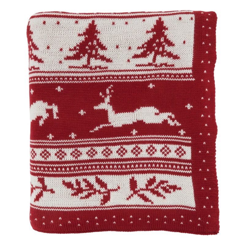 50&#34;x60&#34; Christmas Sweater Design Throw Blanket Red - Saro Lifestyle, 1 of 6