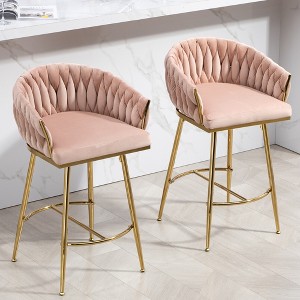 26'' Counter height bar stools Set of 2 kitchen island counter bar stool with hand- wave back,golden chromed base and footrest - 1 of 4