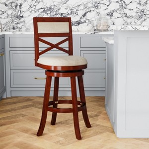 FURNIinspire Counter And Bar Stools Swivel Bar Stool Counter Stool, Vintage Bar Chair With Backrest, Cherry Frame, Beige Fabric Seat, 24"*24"*45" - 1 of 4