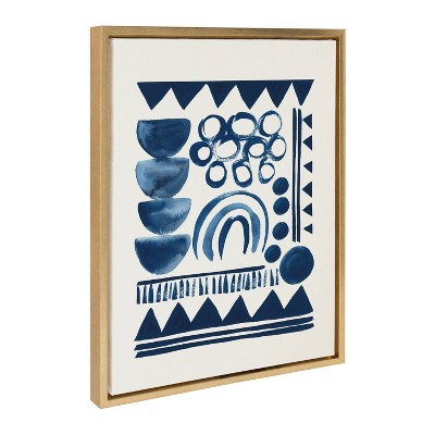 Indigo Abstract Blue and White Canvas Art with Gold Frame