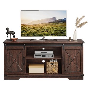 TV Stand for Televisions Up to 65 Inches, Entertainment Center Console Table with Storage Cabinets and Two Barn Doors, Mid Century Modern - 1 of 4
