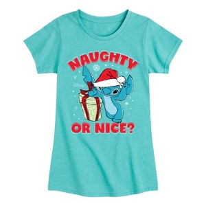 Girls' - Lilo and Stitch - Naughty Or Nice Christmas Fitted Short Sleeve Graphic T-Shirt - 1 of 4