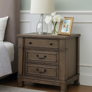 Royal Hampton Nightstand, 3 Drawers, Dark Walnut Brown Wood, Black Metal, 29 Inch - 1 of 4