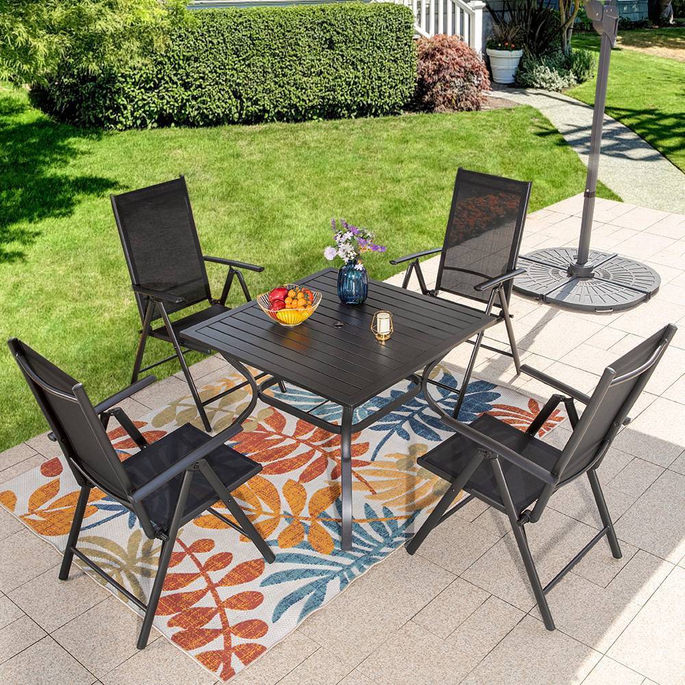 Photos - Garden Furniture 5pc Patio Set with Square Table & Reclining Sling Chairs with Armrests - C