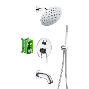Sumerain Rain Shower System with Tub Spout, 8 inches Shower Head and Hand Shower and Valve, Chrome - 1 of 4