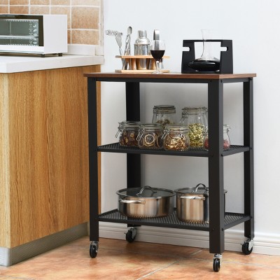 Tangkula Kitchen Utility Cart Industrial Coffee End Table w/Wheels Black/Silver