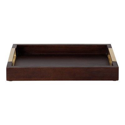 Heller Rectangular Espresso Finish Mango Wood Tray with Nickel-Plated Handles
