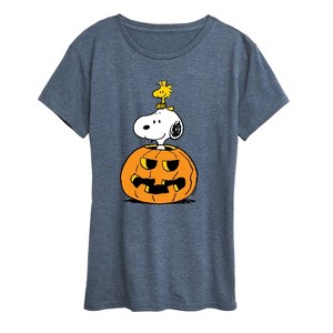 Women's - Peanuts - Snoopy Woodstock Pumpkin Short Sleeve Graphic T-Shirt - 1 of 4