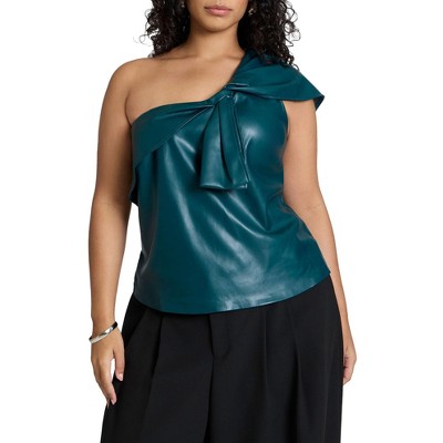 ELOQUII Women's Plus Size Faux Leather Bow Top