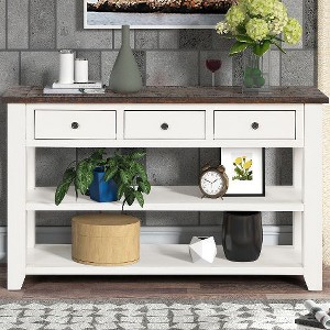 Sapphtopaz Vintage American Console Table with 3 Storage Drawers & 2 Shelves, 48" Solid Pine Top Entryway Sofa Table, Distressed Finish Sofa Table - 1 of 4
