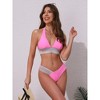 INSPIRE CHIC Women's Color Block Wavy Stripes Bikini Sets, Halter Top V Shaped Bottom Swimwear Bathing Suits 1 Set - 4 of 4