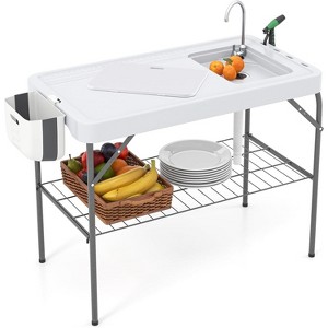 Outdoor Fish Cleaning Table with Sink, Portable Folding Camping Table with Faucet, Drainage Hose & Sprayer, Fish Cleaning Station for Picnic, Patio - 1 of 4