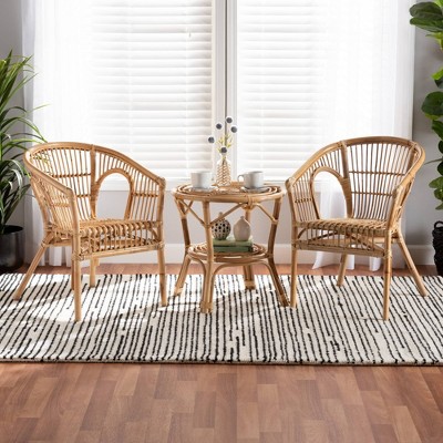 Natural Brown Rattan 3-Piece Bohemian Outdoor Seating Set