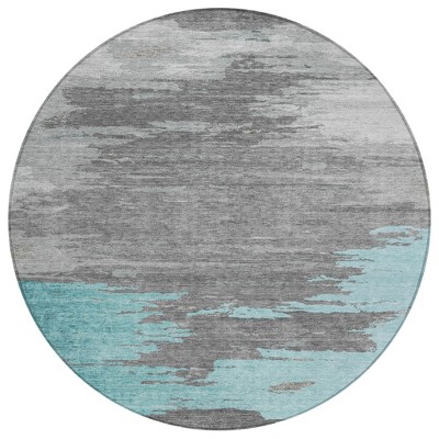 Teal Blue And Gray Abstract Washable Indoor Outdoor Area Rug