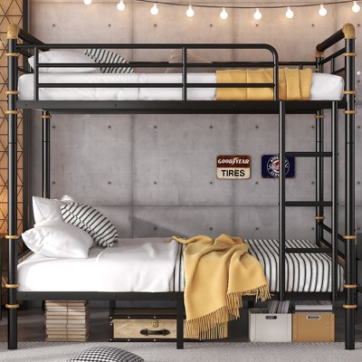 TIRAMISUBEST Full-Over-Full Metal Bunk Bed, Industrial Detachable Bunk Bed with Guardrails, Sturdy Frame for Teens & Adults