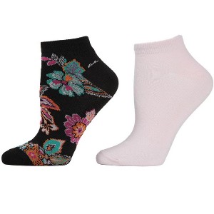 Natori  Fancy Florals Shorties Socks 2-Pack Black 9-11 - 1 of 2