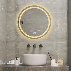 27-inch H LED Single Bathroom Vanity Mirror Polished Crystal Bathroom Round Vanity mirror for smart lighting on bathroom walls - 1 of 1