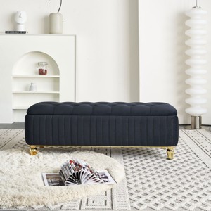 Square Storage Ottoman Bench,Upholstered Velvet Fabric Ottoman Stool Seat With Safety Hinge,Gold Decoration Strip,Ottoman Stool Seat-Cuddlewood - 1 of 4