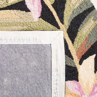 Handmade Black Wool Floral Rectangular Area Rug 6' x 9'