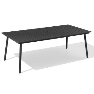 Crestlive Products Outdoor Dining Table Patio Dining Table with Wooden-Like Top and Aluminum Frame, Rectangular Table with Umbrella Hole - 1 of 4