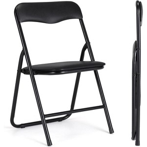 Jojoka Metal Folding Chairs and Table, Leather Padded Folding Chairs with Comfortable Cushion - 1 of 4