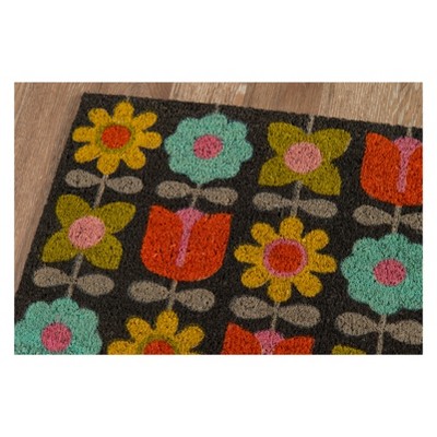 Handmade Multicolor Floral Coir Door Mat with PVC Backing