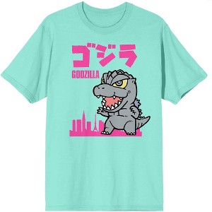 Chibi Godzilla with Kanji Celadon Short Sleeve T-Shirt - 1 of 2