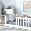 MAYEERTY Twin Floor Bed with Fence without Door, Rubber Wood Floor Guardrails White - 3 of 4