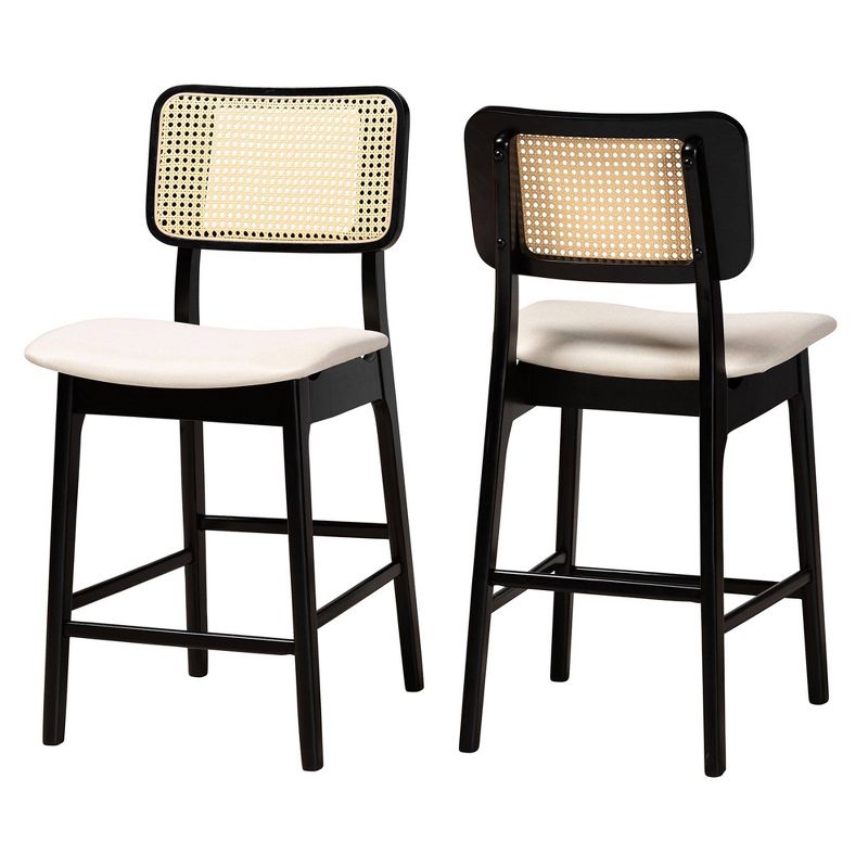 Baxton Studio 2pc Dannon Fabric and Wood Counter Height Barstools Cream/Black/Light Brown, 2 of 9