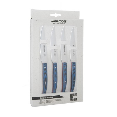 Arcos 4pc The Origin Steak Set Blue: Stainless Steel Blades, Wood Handles, Hand Wash, 10-Year Warranty
