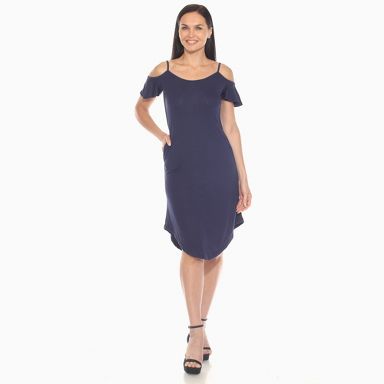 scoop neck knee length dress White Mark Women's Casual Flutter Sleeve Dress, Navy Blue, XL size_code-M