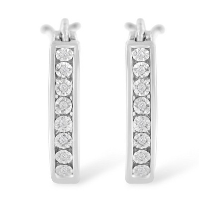 Haus of Brilliance -Silver Diamond Accent Channel Set Style Hoop Earring