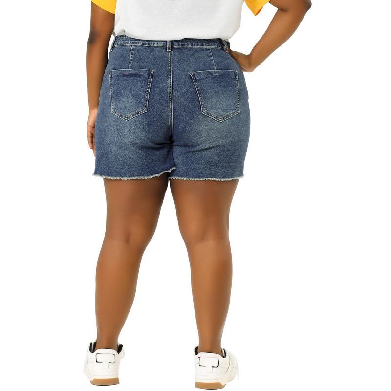 Agnes Orinda Women's Plus Size Raw Hem Slash Pocket Casual Denim Shorts, 5 of 7